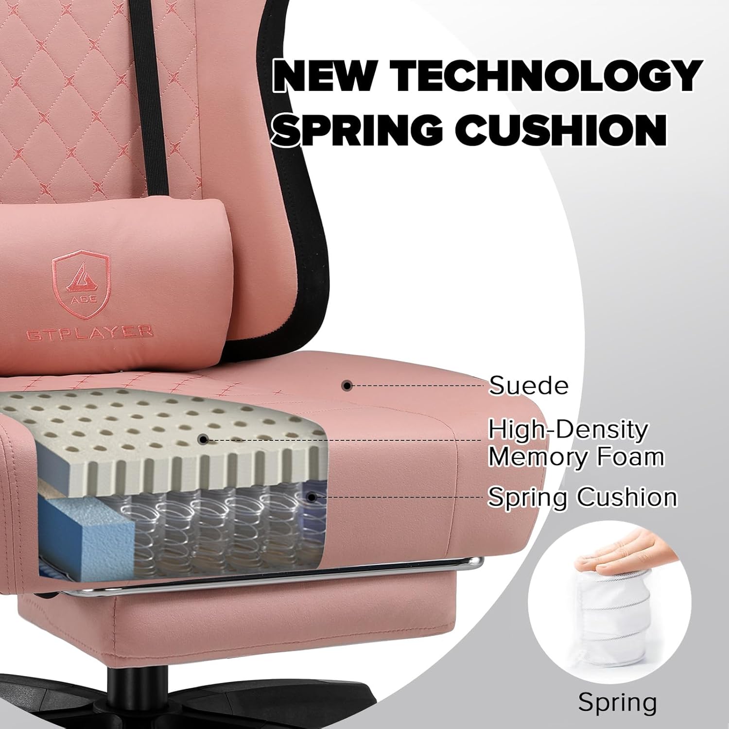 GTPLAYER Gaming Chair, Office Chair with Pocket Spring Cushion, Armrests and Hinged Footrest, Ergonomic Computer Chair with High Back and Lumbar Support OB - QUORE