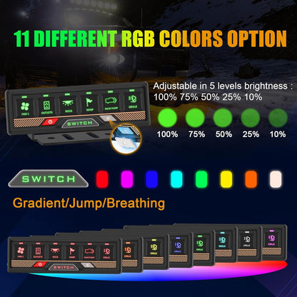 Chelhead RGB Schakelpaneel met 6 versnellingen, met app-bediening, universeel schakelcircuitbesturingsrelaisysteem, multifunctioneel bluetooth-schakelpaneel, compatibel met vrachtwagen, boot, SUV