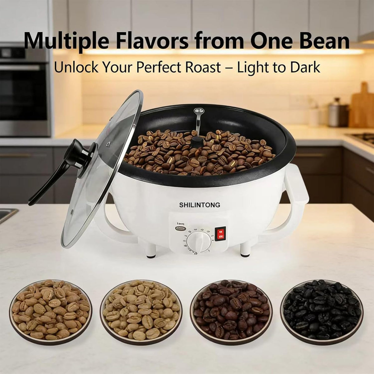 Elektrisch koffierooster, koffiebonen-noten-pinda-cashew-astania-roostermachine voor het huishouden, instelbare temperatuur, capaciteit 750 g (zonder timerfunctie)