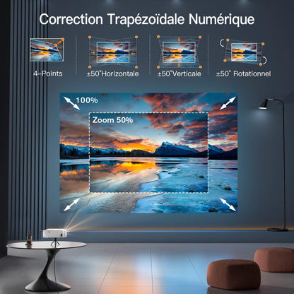 [Keystone Elektrische 6D/4P] Beamer WiFi Bluetooth 21000L, VISSPL Full HD 1080P Projector 4K ondersteund, PPT, 50% zoom, Videoverprojector voor TV Stick/iOS/Android/USB/PC
