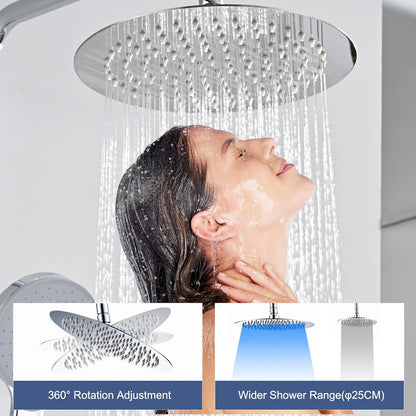 Doucheset – Douchesysteem – Regendouche – Handdouche – Thermostaatkraan – RVS 25 cm Regendouche – 3 Straalsoorten Handdouche – Verstelbare Douchestang
