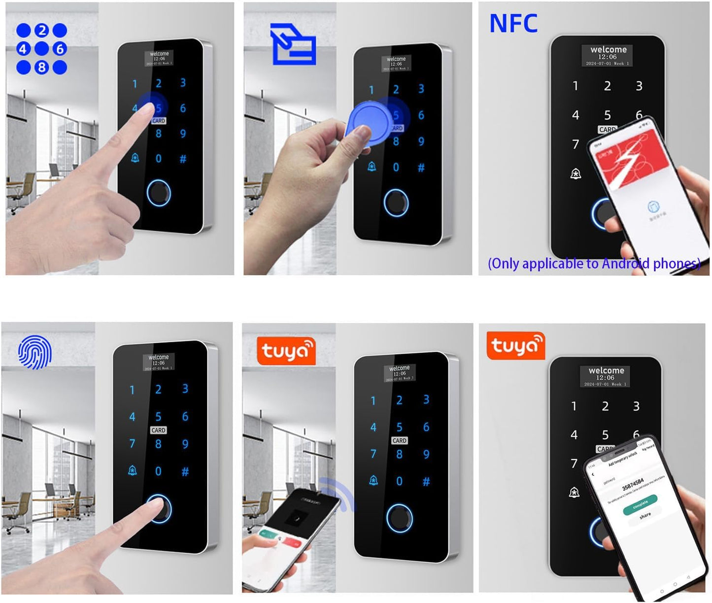 YAVIS Tuya WiFi Kit met Screen Vingerafdruk Access Controller IP68 Waterdichte Touch Keyboard RFID/IC Card Reader WG26/34180kg Elektrisch Magnetisch Slot, 3A Voeding, Deurbel, Knop
