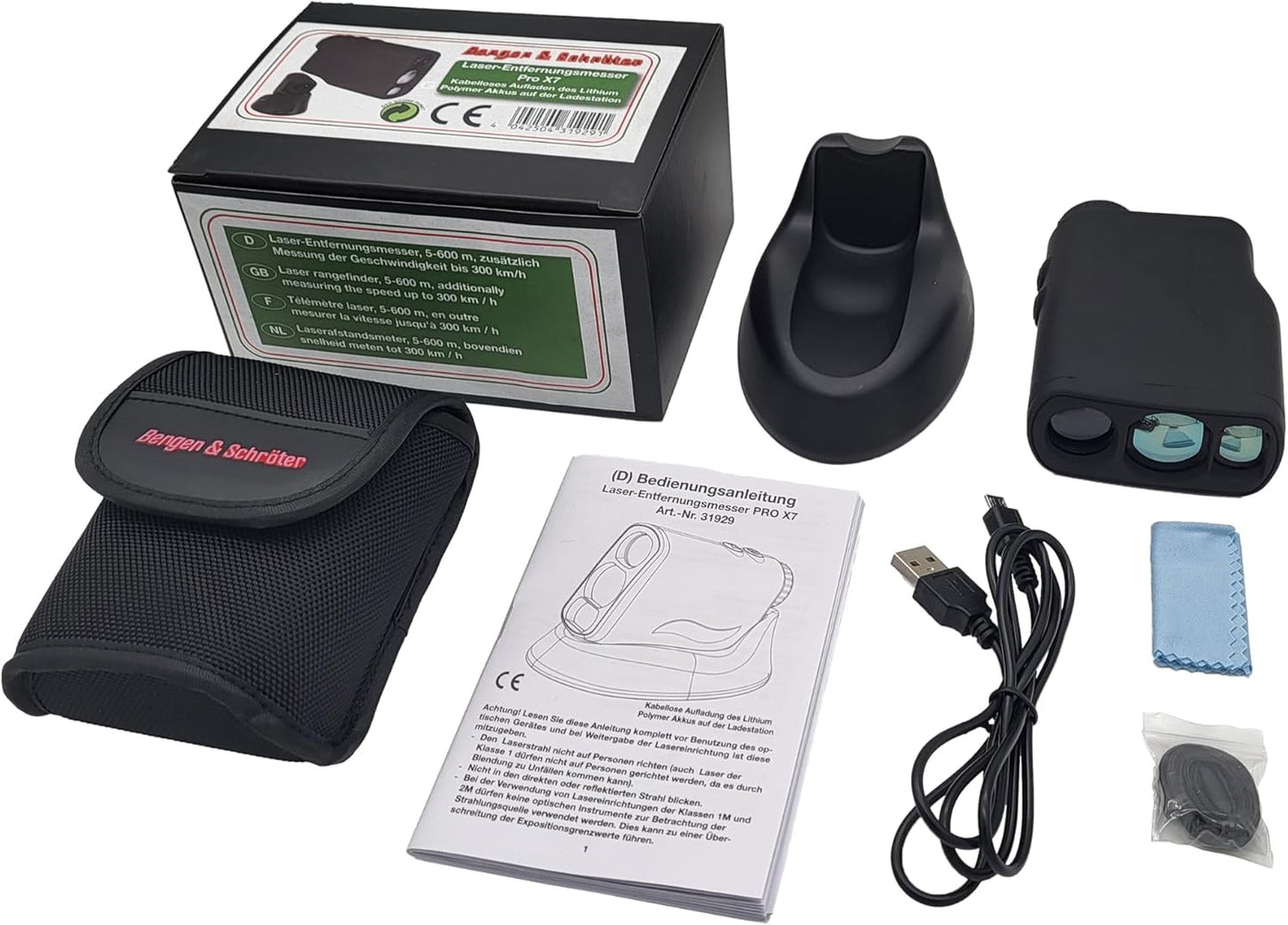 Laserafstandsmeter PRO X7 incl. inductief laadstation, jacht, golf, ranvinder tot 1000 m, snelheidsmeting