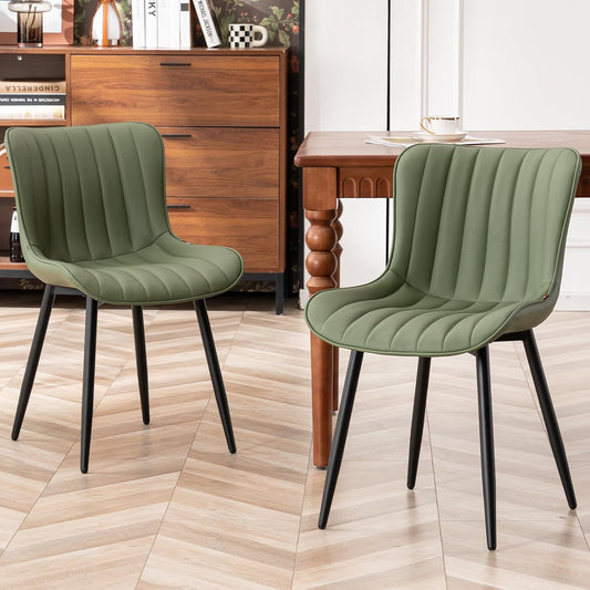 YOUTASTE Eetkamerstoelen, set van 2, kunstleer, keukenstoelen met rugleuning, gestoffeerde stoel, tot 136 kg belastbaar, stoelen voor eetkamer, keuken, olijfgroen