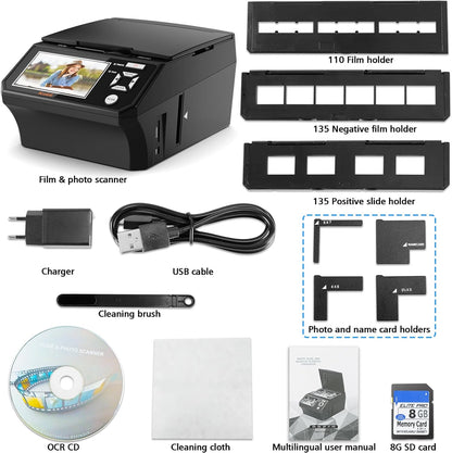 Digitale film- en diascanner - met 5 inch LCD-scherm, converteert 35 mm en 110 mm films, foto's en visitekaartjes in 22 MP JPEG hoge resolutie 8 GB SD-kaart