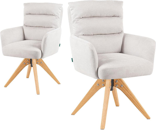 DUBI Möbel Dining chair Mika-Juna, cream, frame 360° rotatable oak oiled nature - QUORE