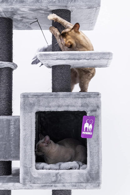 Kattenkrabpaal – Krabpaal – Krabboom – Kattenmeubel – Krabmeubel – Grijs – 134 cm Hoog – Dikke Ø 9 cm Sisalstammen