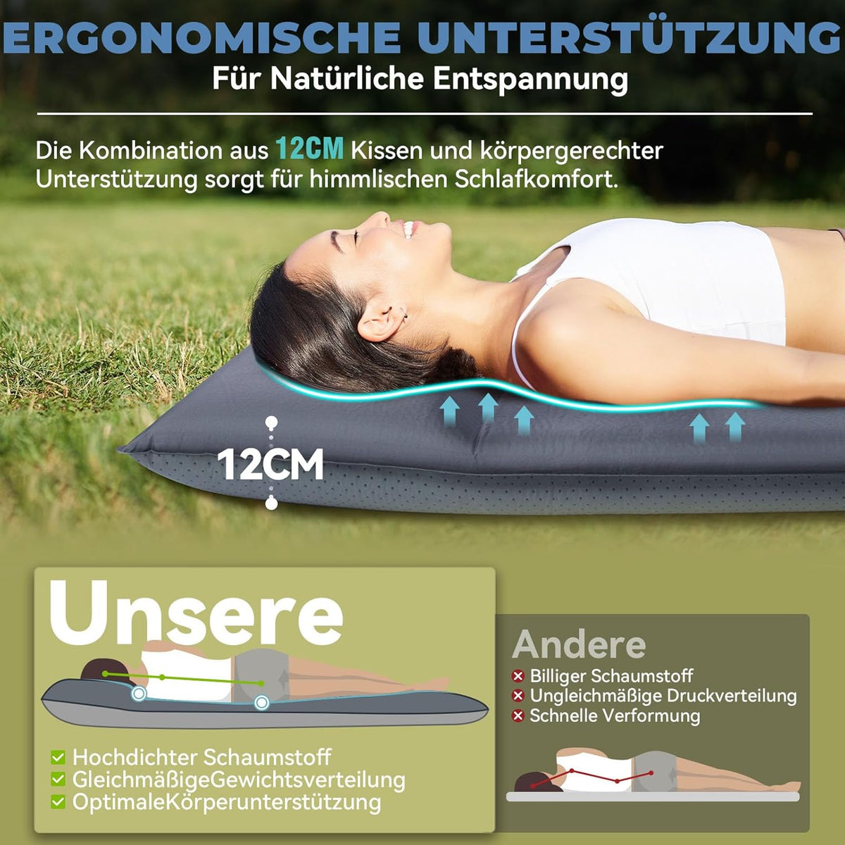 HIKENTURE Dubbele slaapmat, zelfopblazend met ingebouwde elektrische pomp, 8 cm dik campingmatras van schuim, zelfopblaasbare luchtmatras met kussen, slaapmat voor outdoor, tent, auto - B1