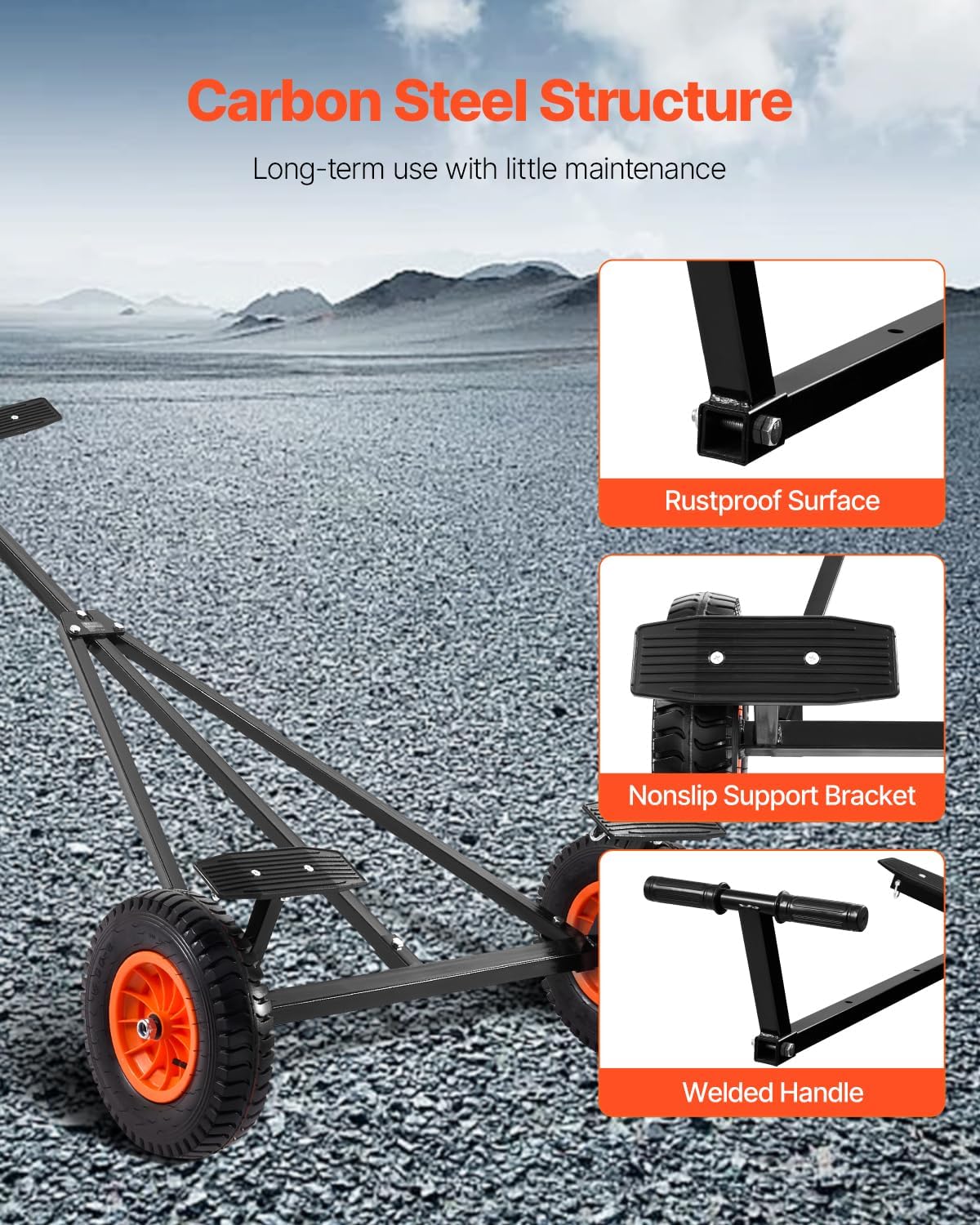 VEVOR Trailer-transportwagen, rangeerhulp, 190 kg steunbelasting, 40 cm luchtbanden, koolstofstaal, antislip houder, voor het verplaatsen van kajaks, motorboten en vissersboten