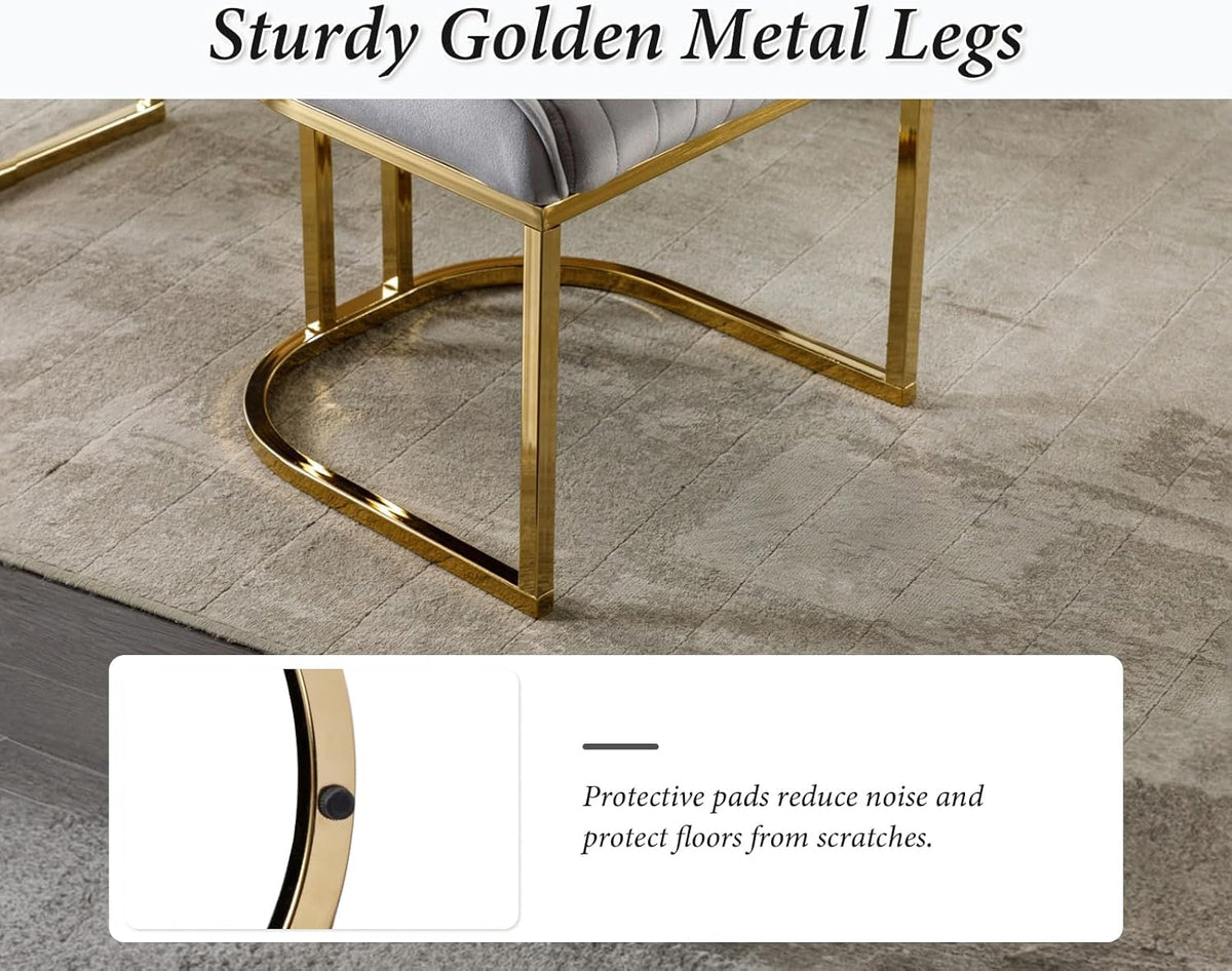 Fluwelen Stoelen – Eetkamerstoelen – Bureaustoelen – Leunstoel – Zetels – Set van 4 – Zacht Fluweel – Robuuste Metalen Poten – Modern Grijs - QUORE