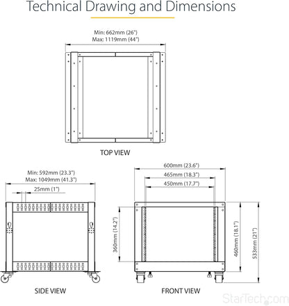Serverrack 8U Mobiel Open Frame – Serverrek – Patchkast – Netwerkkast – 19 Inch Rack – Verstelbare Diepte 56 Tot 101 Cm – Koudgewalst Staal
