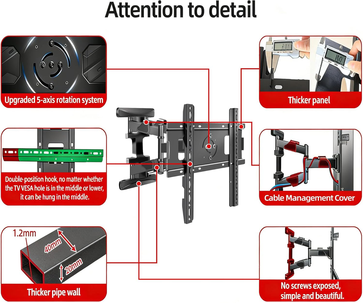DY3770 TV-muurbeugel, zwenkbare televisie 37-70 inch, 90° verstelbare beugel, zwenkbaar, kantelbaar, voor tv-schermen en monitoren tot 37,5 kg, MAX VESA 400 x 400 mm