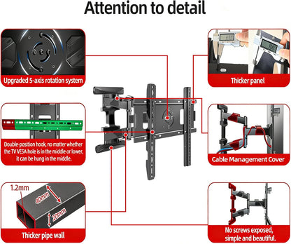 DY3770 TV-muurbeugel, zwenkbare televisie 37-70 inch, 90° verstelbare beugel, zwenkbaar, kantelbaar, voor tv-schermen en monitoren tot 37,5 kg, MAX VESA 400 x 400 mm