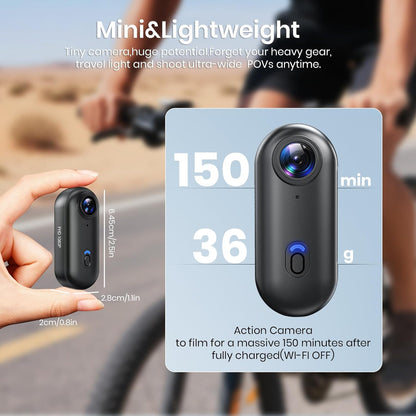 360° Actioncamera, mini POV draagbare bodycam, onderwatercamera 30m waterdicht, WiFi draagbare videorecorder 120° groothoek, 10+ accessoires
