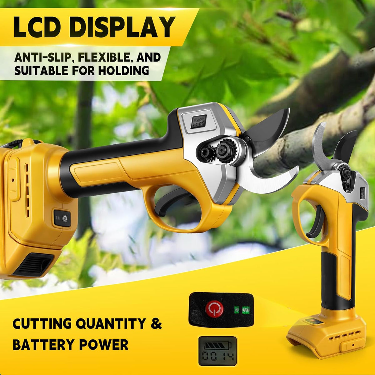 Accu-elektrische takkenschaar, snoeischaar met telescoopstang 45 mm, compatibel met Dewalt 20 V 18 V (zonder batterijen), borstelloze boomschaar, accuschaar met telescoopsteel voor het snoeien van