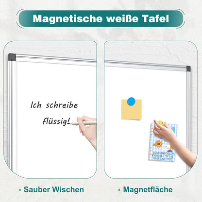 Whiteboard 100 x 150 cm whiteboard magnetisch, magneetbord met aluminium frame, magneetwand, whiteboard met pennenbakje en haak