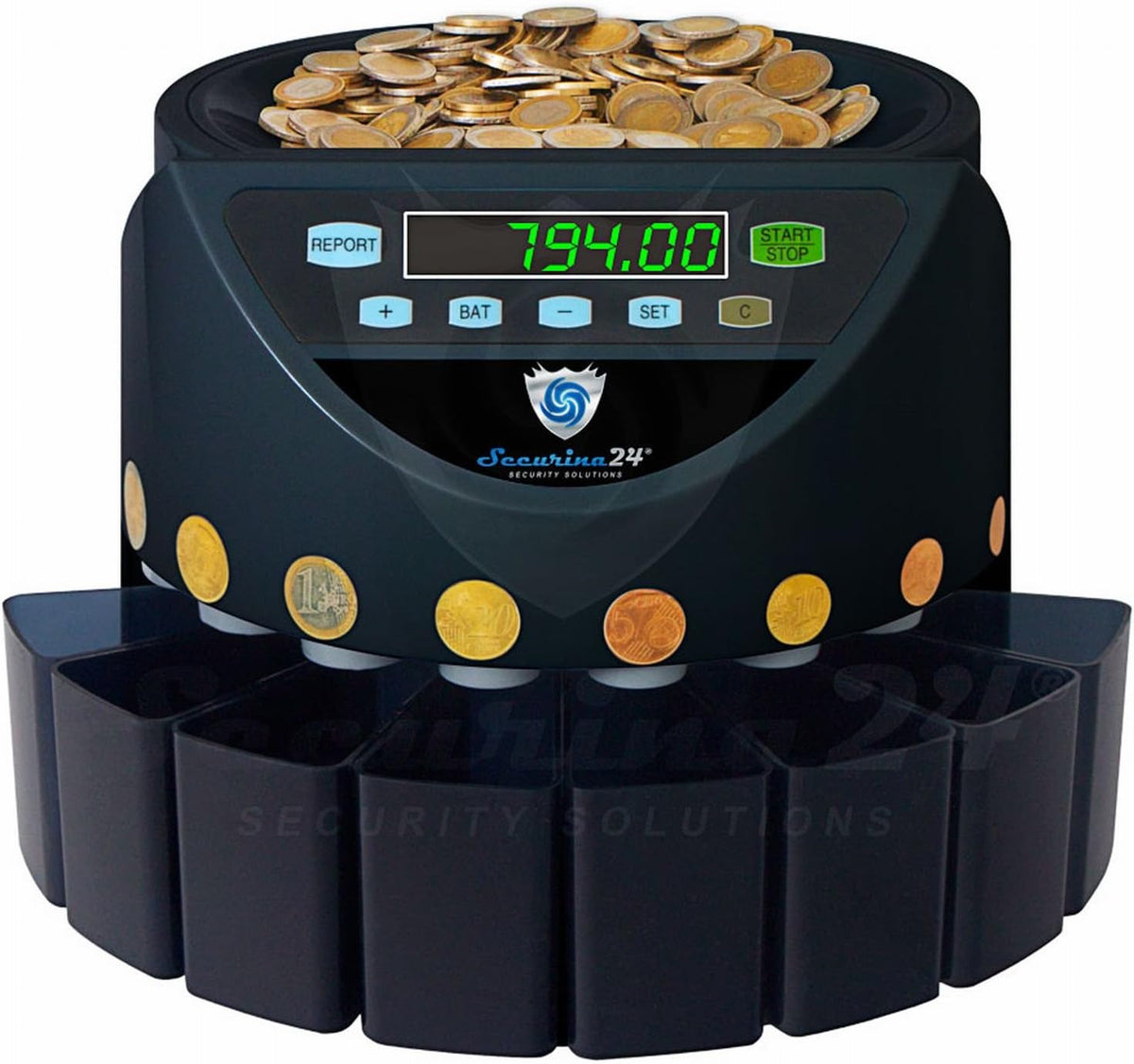 Muntteller geldtelmachine Euro munten SR1200 met afdekking van Securina24® zwart - BBB