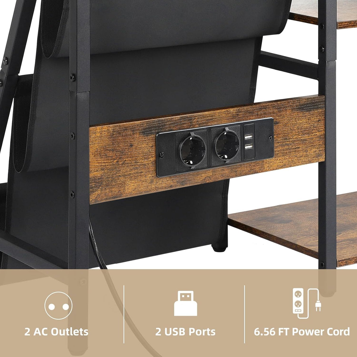 Platenspeler Standaard met Stopcontact, Eindtafel met 3 Niveaus Opslag voor Vinylplaten Platenspeler Tafel tot 200 Albums voor Vnyl Platen, Vinyl Platenhouder Kabinet voor de Woonkamer