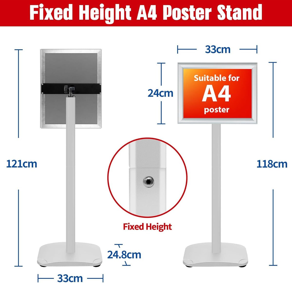 Schildstandaard Display – Posterstandaard – Infostandaard – Menustandaard – Bordstandaard – Zilver, Set van 3 – DIN A4 – 360° Draaibaar en 180° Kantelbaar – Zware Metalen Voet van 2,6 kg
