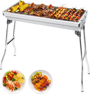 Houtskoolgrill - Barbecue - Houtskoolbarbecue - Buitenkeuken - voor 5-10 personen - Campinggrill - Inklapbaar - Opvouwbare - Draagbare - voor Camping - Tuin - Picknick - Feest - RVS - 73 x 33 x 71 cm - Zilver