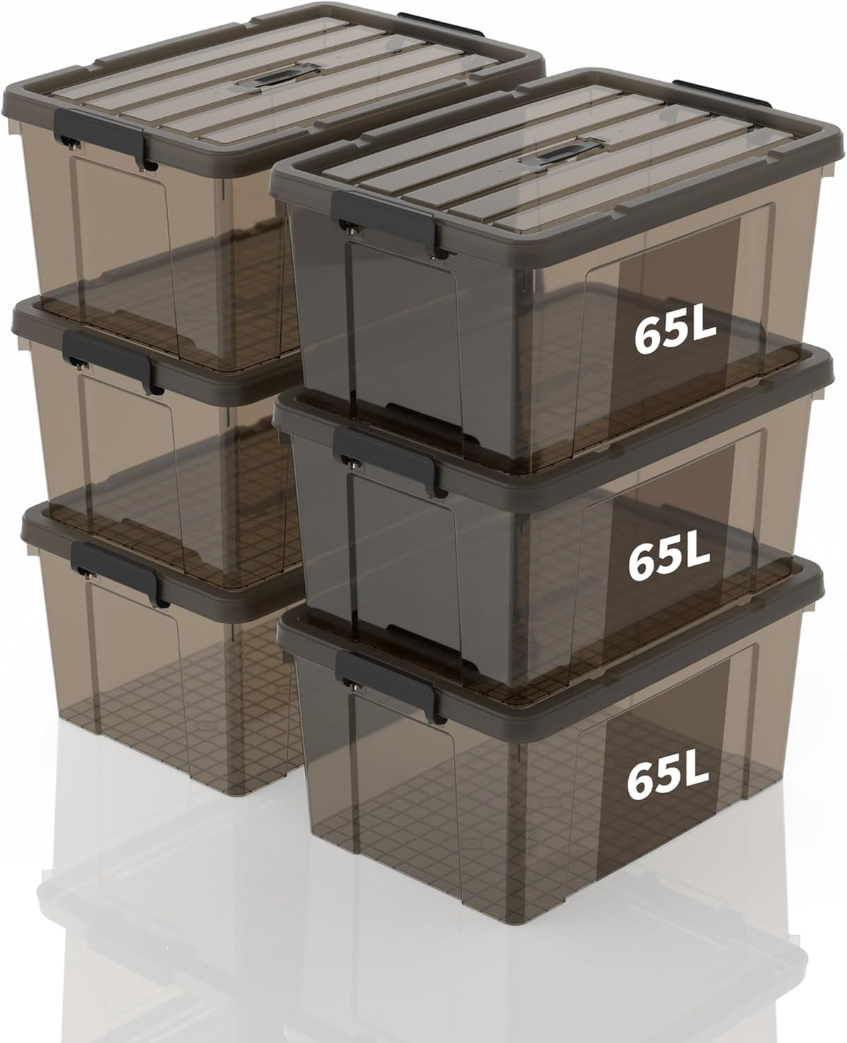 Opbergdozen – Opbergboxen – Opbergbakken – Organisatiedozen – Bewaarboxen – Set Van 6 – 65 Liter – Duurzaam PP Kunststof Met Handvat – Stapelbaar En Nestbaar