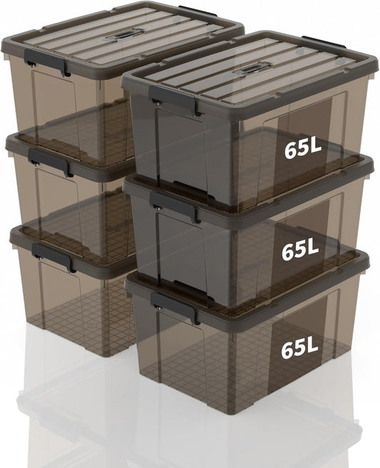 Opbergdozen – Opbergboxen – Opbergbakken – Organisatiedozen – Bewaarboxen – Set Van 6 – 65 Liter – Duurzaam PP Kunststof Met Handvat – Stapelbaar En Nestbaar