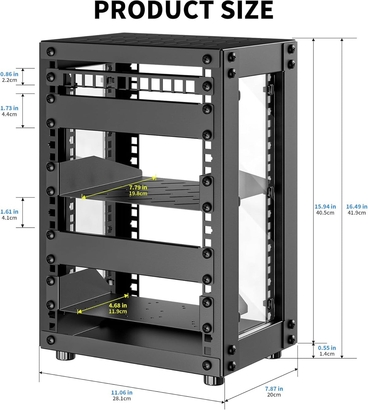 8U-serverkast, 10 inch Mini-serverrack voor Netwerk, Server, A/V-apparatuur en Doe-het-zelfprojecten, 7,87 inch Diep, Zwart