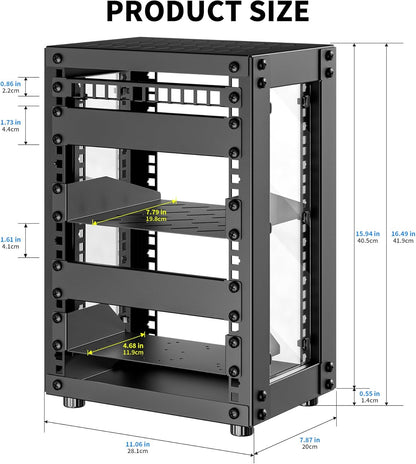 8U-serverkast, 10 inch Mini-serverrack voor Netwerk, Server, A/V-apparatuur en Doe-het-zelfprojecten, 7,87 inch Diep, Zwart