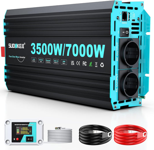 Power Inverter – Spanningsomzetter – Omvormer – Sinusgolf Converter – Stroomomzetter – 3500 W Continu Vermogen – Afstandsbediening Met LCD-Display