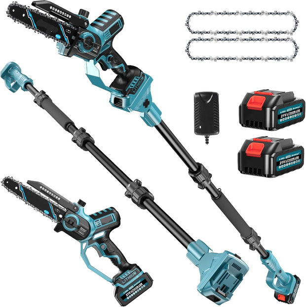 2-in-1 Kettingzaag - 21V - Mini Kettingzaag - Snoeizaag - Takkenzaag - Handzaag - Draagbaar - Inc. Draagtas - 2x Lithium-ion Accu - Oplader - Koffer - Brushless - voor Tuinieren
