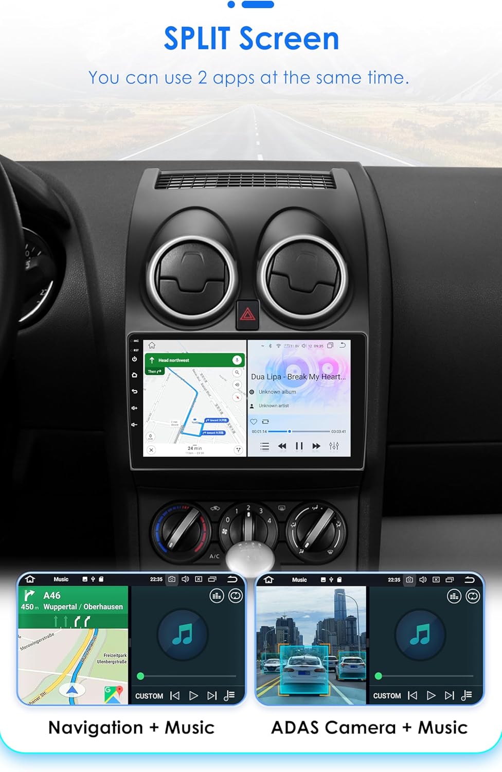 Ossuret autoradio Stereo voor Nissan Qashqai 2006-2013, 6+64GB GPS navigatie 9 Inch QLED Touchscreen met Carplay Android Auto Weer DSP SWC Bluetooth RDS