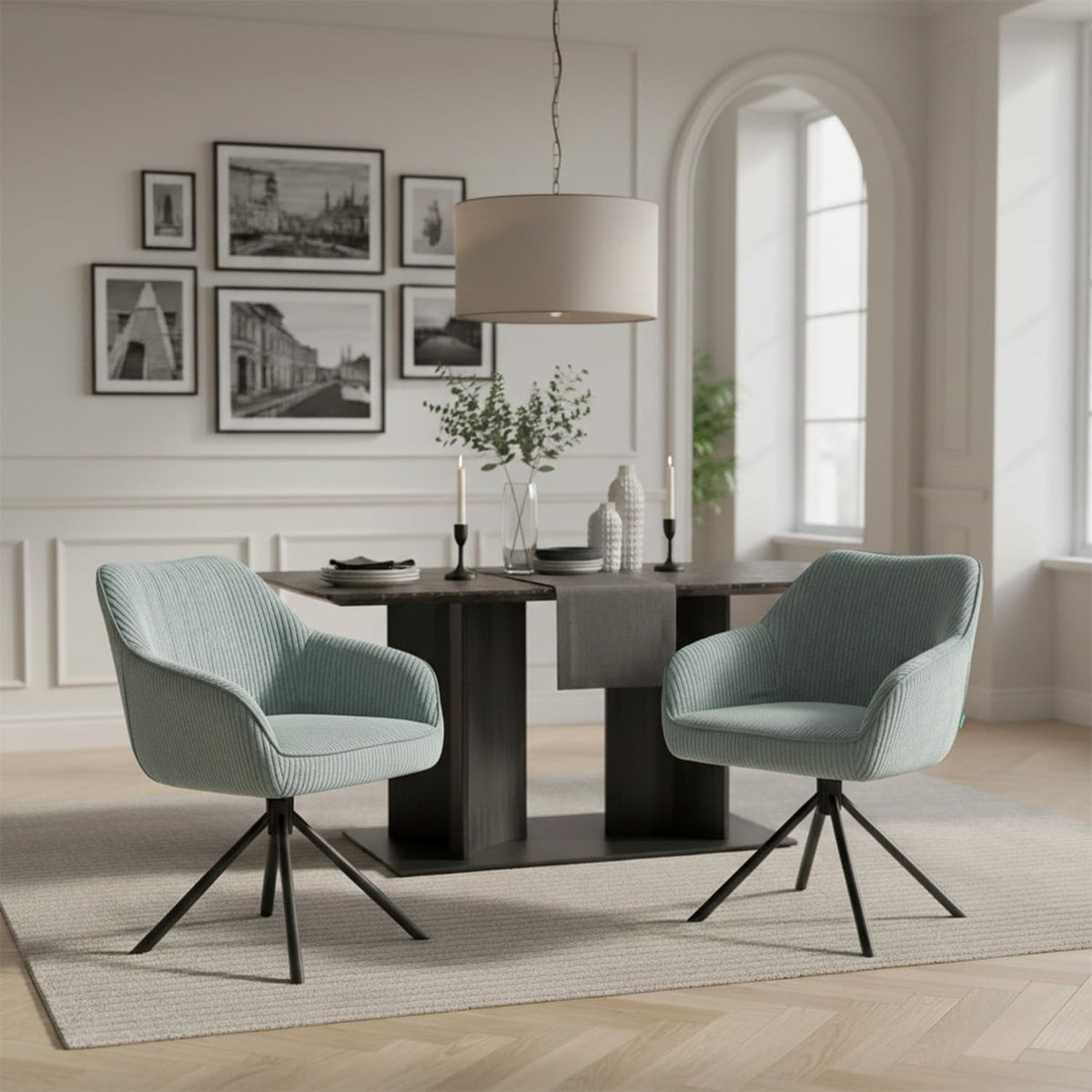 DUBI Möbel Dining chair Mika-Maya, light blue, frame 360° rotatable metal powder-coated matt black - QUORE