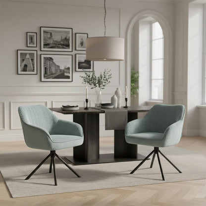DUBI Möbel Dining chair Mika-Maya, light blue, frame 360° rotatable metal powder-coated matt black - QUORE