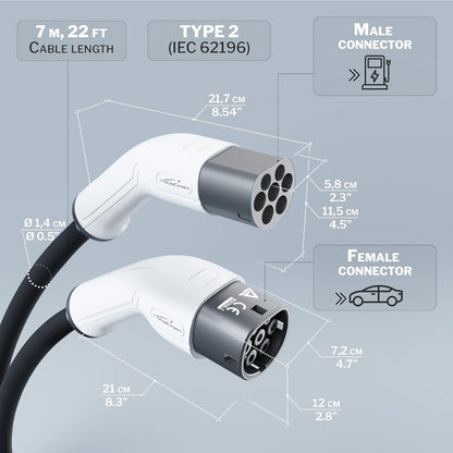 KabelDirekt – Oplaadkabel elektrische auto type 2, 22 kW – 7 m lang, met tas (TÜV–gecertificeerde e–autokabel voor vrijwel alle EV–voertuigen, openbare laadstations en wallboxen met 3,6 tot 22 kW)