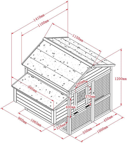 Winter-proof chicken coop, weatherproof, chicken house, XXL large quail coop, picker paradise, made of solid wood, suitable for 2-4 chickens, also as duck coop, rabbit hutch - QUORE