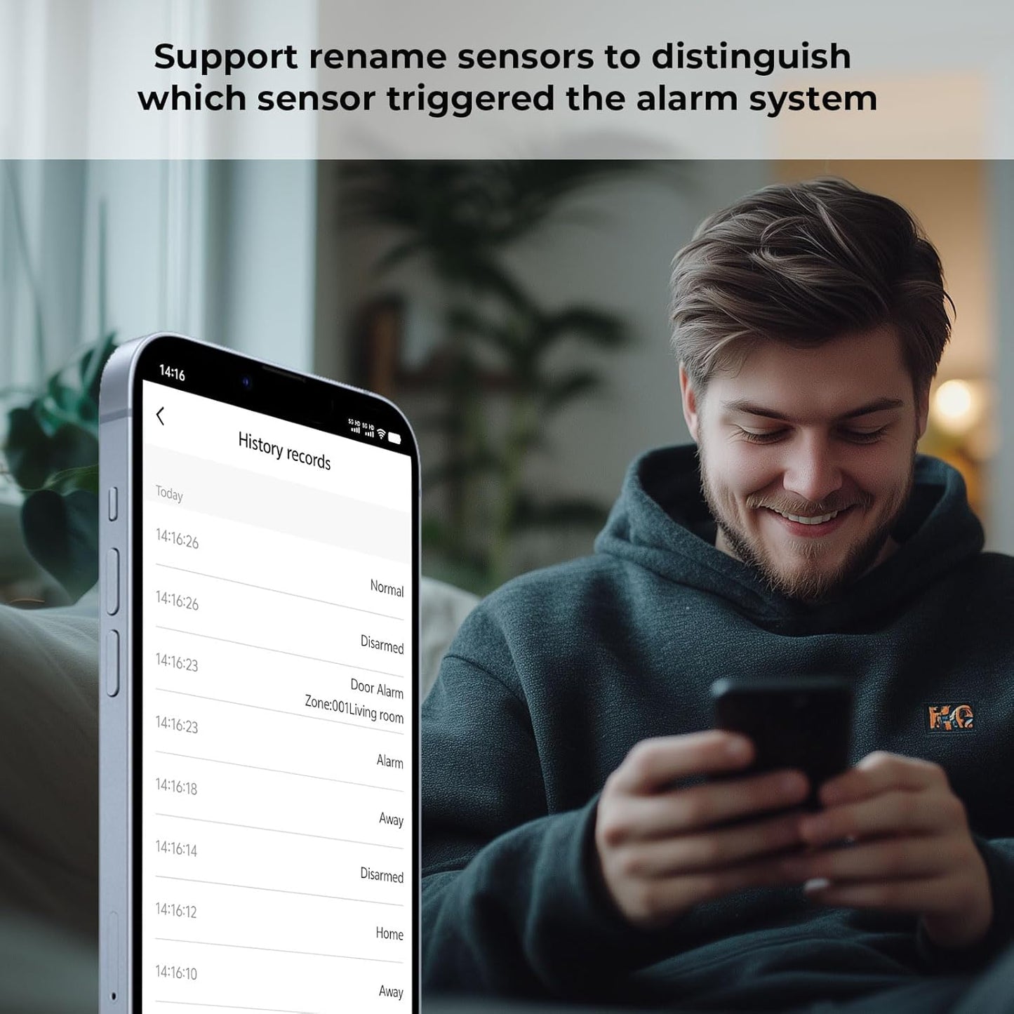 XNY GSM Draadloos huisalarm, wifi-diefstalbeveiliging met app-bediening, 16 stuks (bewegingsmelder, deur- en raamsensor, sirene, afstandsbediening), compatibel met Alexa