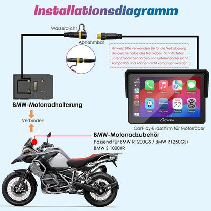 Carpuride w502b Motorfiets Carplay Scherm voor BMW R1200GS R1250GS S1000XR Motorfiets, 5 inch Waterdicht Touchscreen, Draagbare Carplay/Android Auto GPS Navigatie voor Motorfiets, Dual Bluetooth
