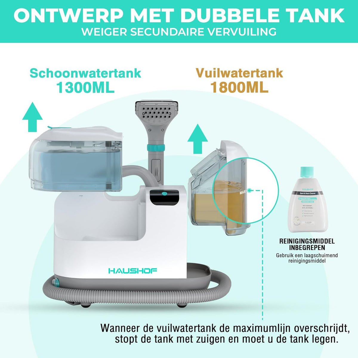 Tapijtreiniger – Vloerreiniger – Bekledingreiniger – Stofzuiger – Bankreiniger – Warm Waterfunctie Tot 60°C – Stoomfunctie Tot 100°C
