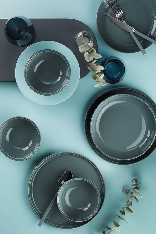 Elegant 18-delige dinerset, 100% porselein, inclusief 6 borden (25 cm), 6 borden (21 cm), 6 kommen (14 cm), vaatwasmachinebestendig en magnetronbestendig
