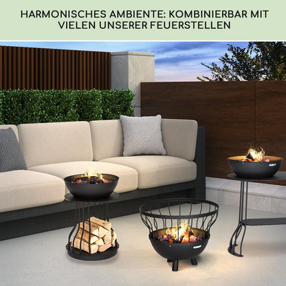 blumfeldt Vuurplaats voor tuin, draagbare vuurplaats met barbecue, outdoor reizen, circulaire vuurschaal, grillrooster met bamboe deksel en stalen kom, barbecuetafelset voor camping en terras,