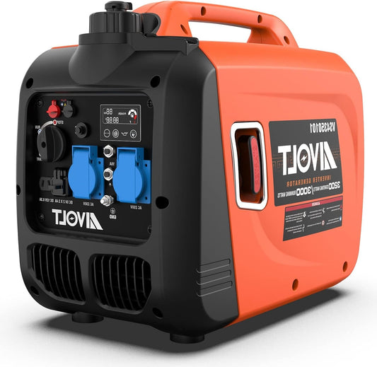AIVOLT Gasoline Generator 3200W Silent Inverter Generator with 2 Outputs AC 230V, DC 120V and 2 USB Type-A 3.5L Tank Electric Generator for Camping, Outdoor, Home, Caravan - QUORE