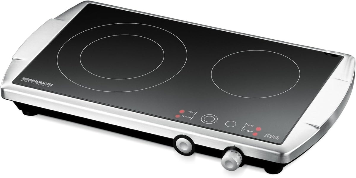 Dubbele kookplaat – Elektrische kookplaat – Kookplaat 2 zones – Glaskeramische kookplaat – Kookplaat RVS – HiLight technologie – Inklapbare knevels en restwarmte-indicatoren