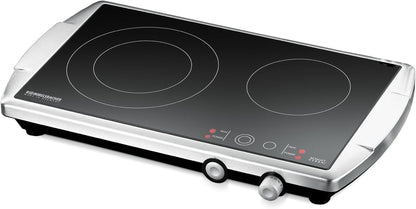 Dubbele kookplaat – Elektrische kookplaat – Kookplaat 2 zones – Glaskeramische kookplaat – Kookplaat RVS – HiLight technologie – Inklapbare knevels en restwarmte-indicatoren