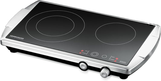 Dubbele kookplaat – Elektrische kookplaat – Kookplaat 2 zones – Glaskeramische kookplaat – Kookplaat RVS – HiLight technologie – Inklapbare knevels en restwarmte-indicatoren