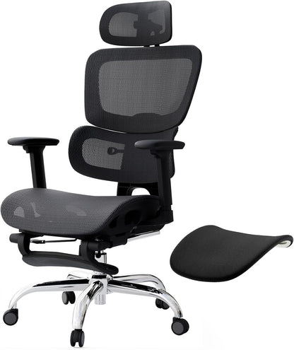Bureaustoel – Ergonomische Stoel – Office Chair – Gamingstoel – Computerstoel – Volledig Mesh Design – Verstelbare Rugleuning & Voetsteun