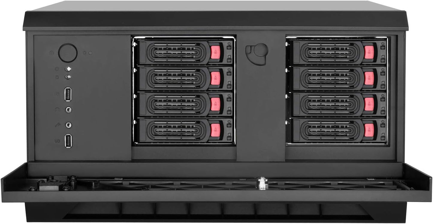 SilverStone Technology SST-CS381 v 1.2 - Case Storage ATX Midi Tower computerbehuizing, binnenkant zwart, ondersteunt 8X 3.5 of 2.5" hot-swap harde schijflades, frontdeur afsluitbaar, zwart