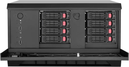 SilverStone Technology SST-CS381 v 1.2 - Case Storage ATX Midi Tower computerbehuizing, binnenkant zwart, ondersteunt 8X 3.5 of 2.5" hot-swap harde schijflades, frontdeur afsluitbaar, zwart