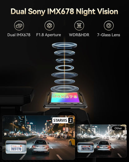 REDTIGER F77 4K+4K Dash Cam Front and Rear, Dual STARVIS 2 IMX678 HDR, Built-in 128GB eMMC, Voice Control Dash Camera for Cars with 5.8GHz WiFi, 4'' Touch Screen, GPS, Night Vision, 24H Parking Mode