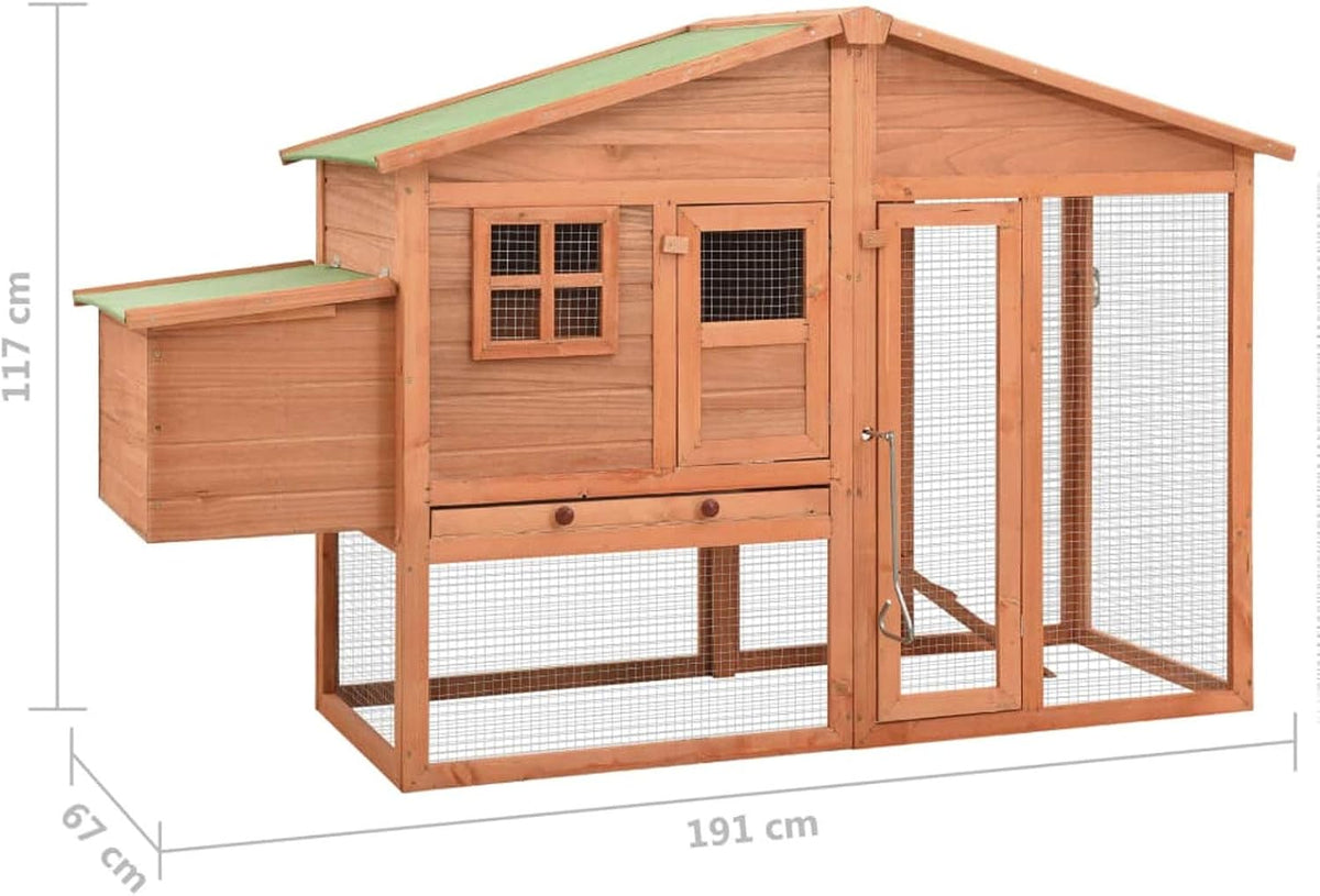 Wooden Chicken Coop Rabbit Hutch Made of Solid Pine Wood Outdoor Animal Cage for Small Animals 191 x 67 x 117 cm with Non-Slip Walking Board - QUORE