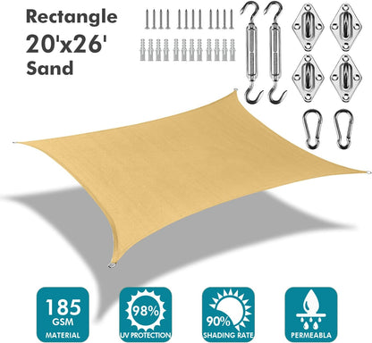 KANAGAWA Zonneschermzeil, 20 x 76 cm, extra grote rechthoekige UV-blokkerende luifel, beschutting, stoffen doek scherm met schaduwzeil, hardwarekit voor buiten, patio, tuin, achtertuin